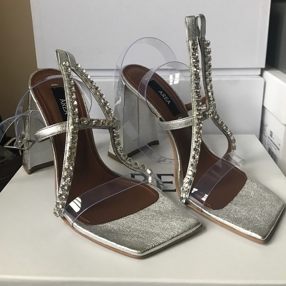 AREA Pvc & Metallic Leather Sandals In Silver - Picture 3 of 8